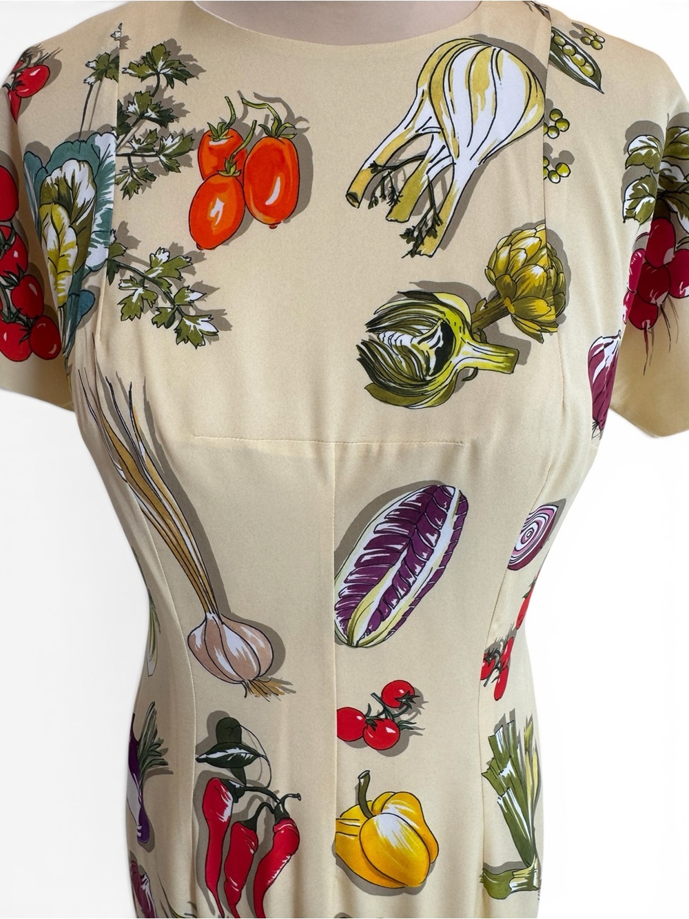 Dolce & Gabbana Cream Maxi Dress with Multicolor Vegetable Print - Picture 4 of 9